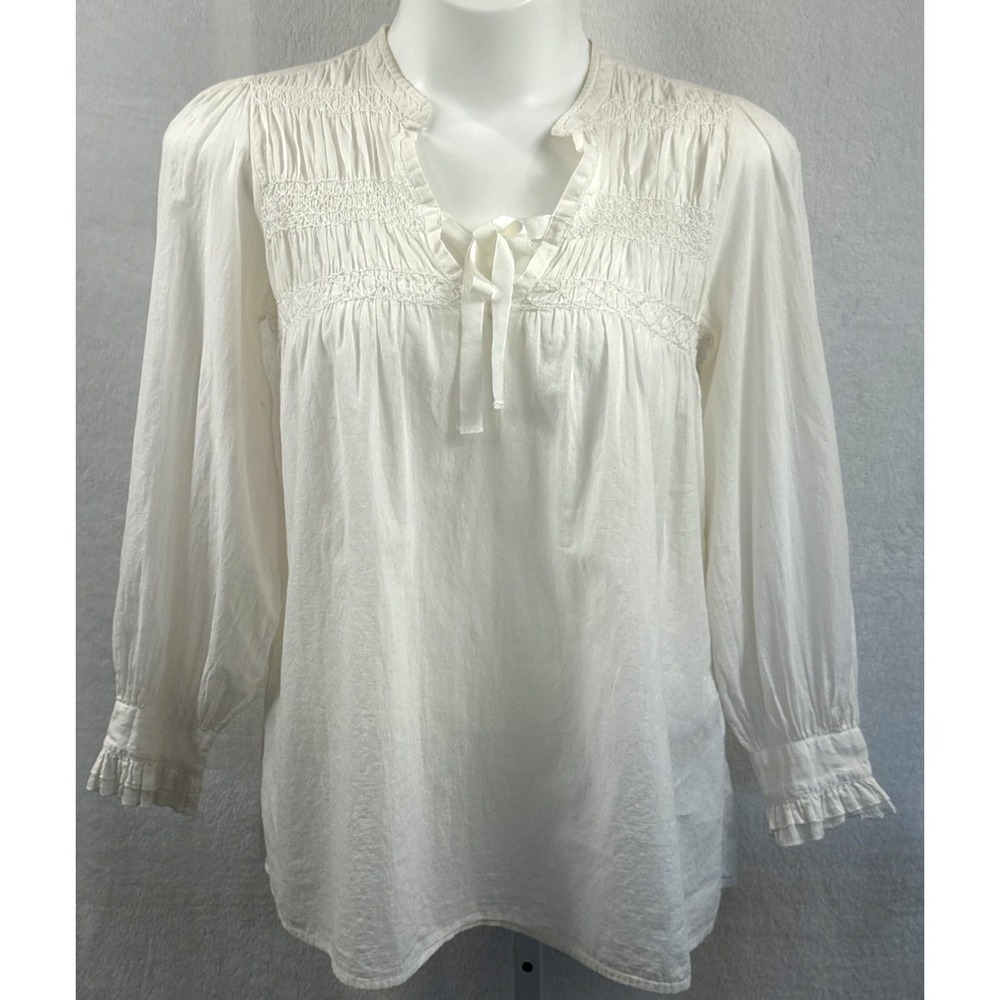 Vintage Kaffe White Cotton Smocked Blouse Women 40 European Cottagecore Y2K Boho